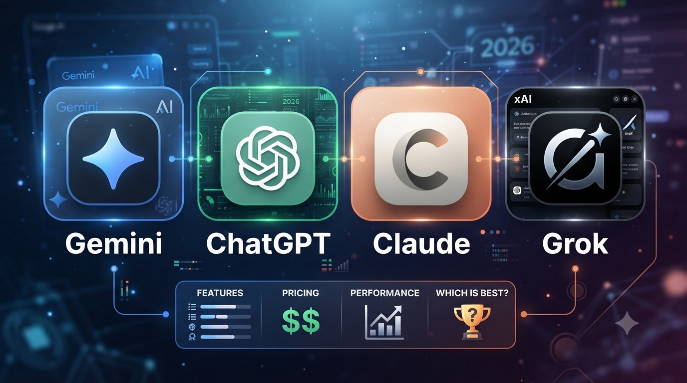 Google Gemini vs ChatGPT vs Claude vs Grok: Complete AI Comparison 2026 – Features, Pricing, Performance & Which AI Is Best?