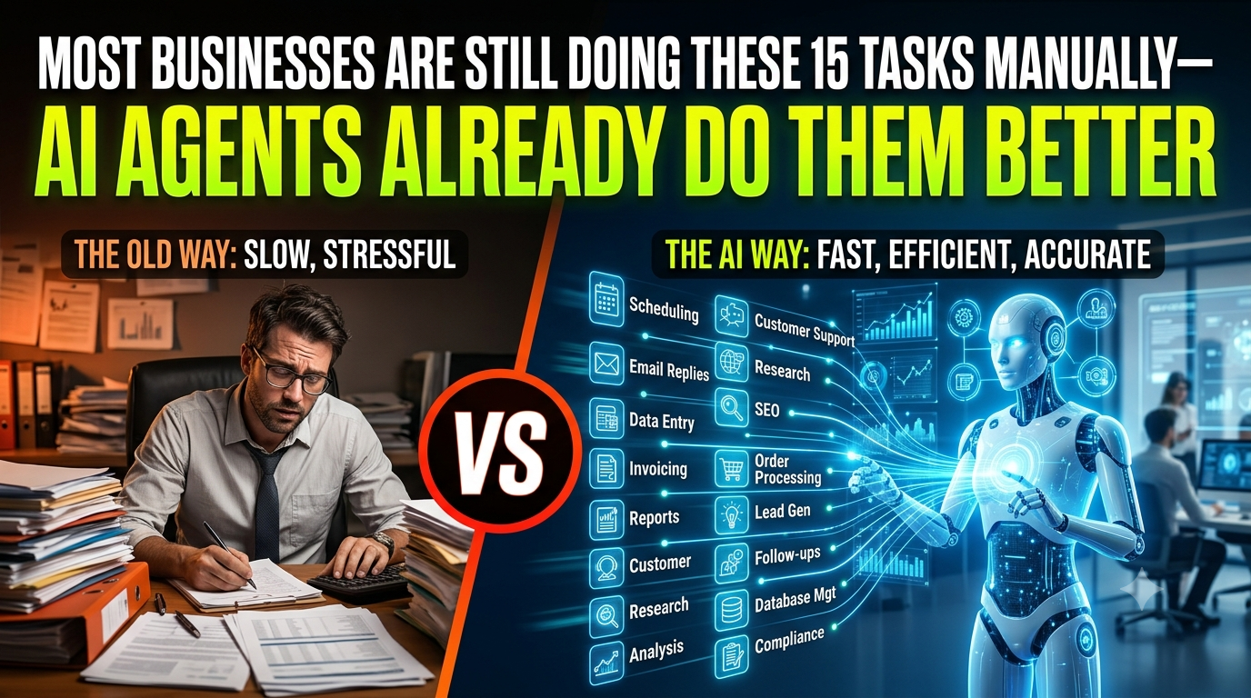 15 business tasks most companies still do manually that AI agents already do better, lead follow-up, invoicing, WhatsApp replies, reporting and data entry - GInfomedia