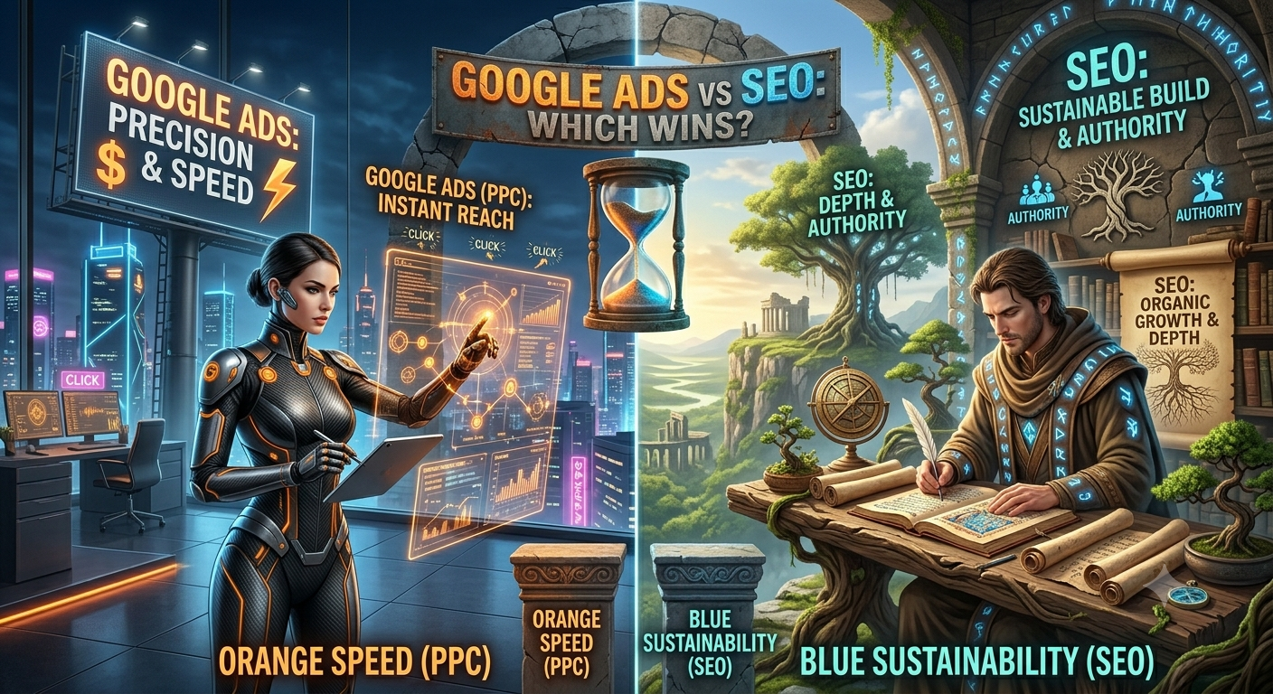 Google Ads vs SEO 2026 - comparing paid ads and SEO for cost, ROI and speed - GInfomedia