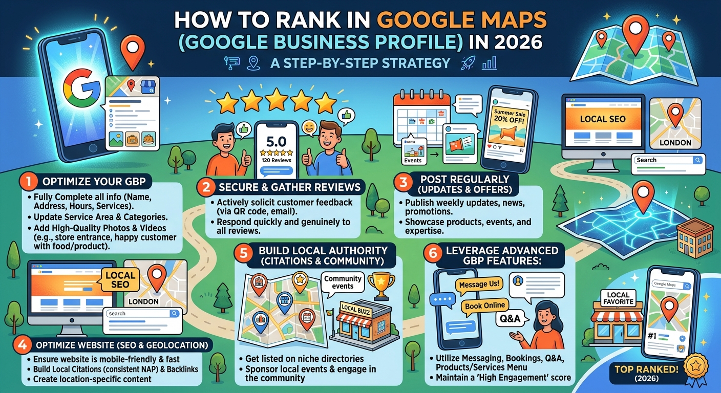 How to rank in Google Maps 2026 - Google Business Profile and local SEO guide to reach the local 3-pack - GInfomedia